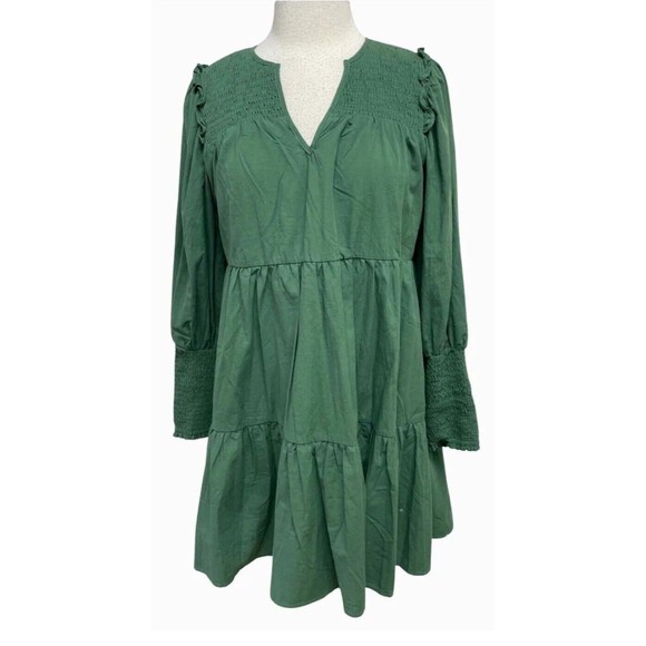 Tuckernuck Pomander Place Smocked Dress Womens Size XS Tiered Long Sleeve Green - Picture 10 of 14
